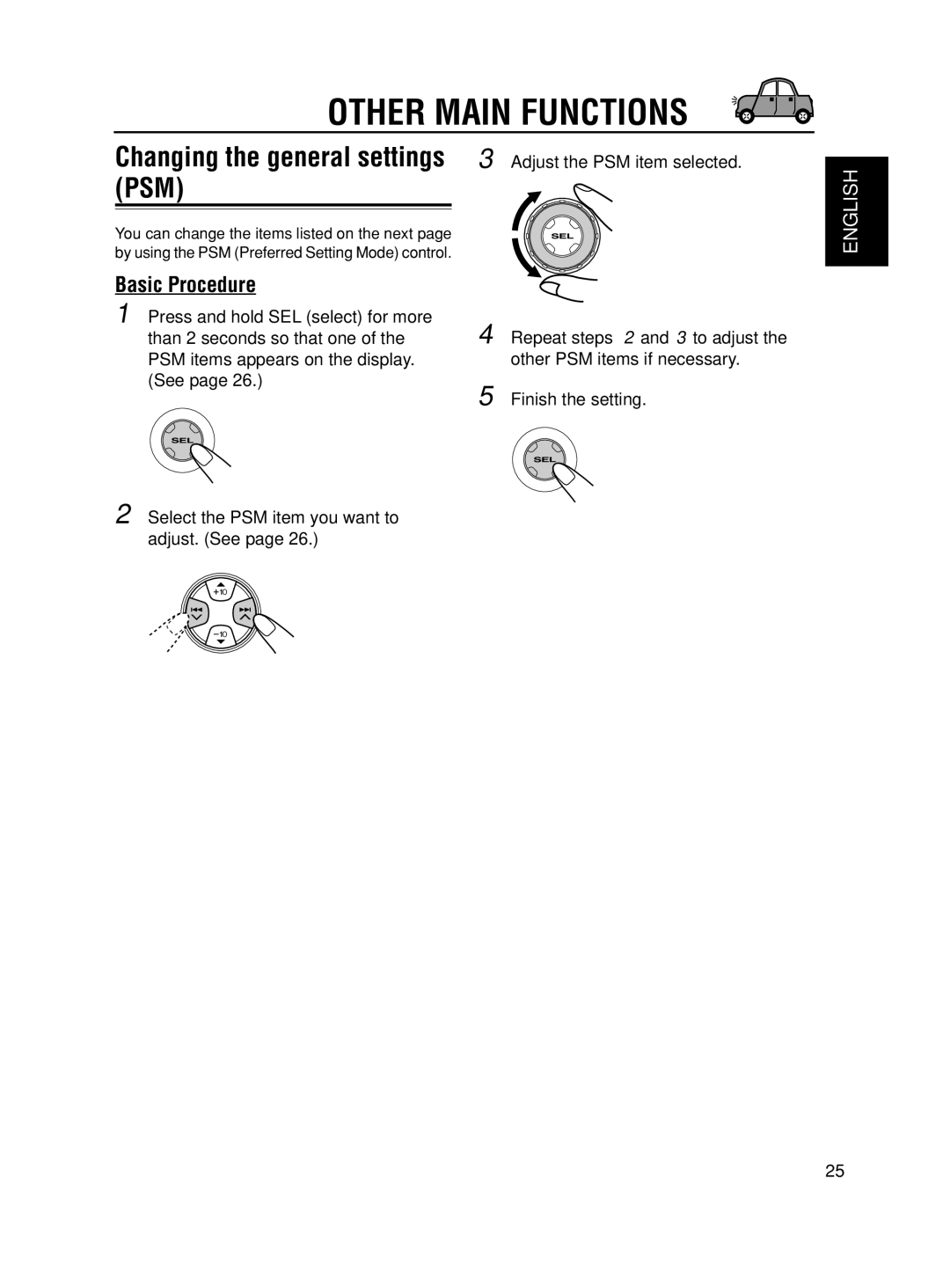 JVC GET0188-001A manual Other Main Functions, Changing the general settings PSM, Basic Procedure 