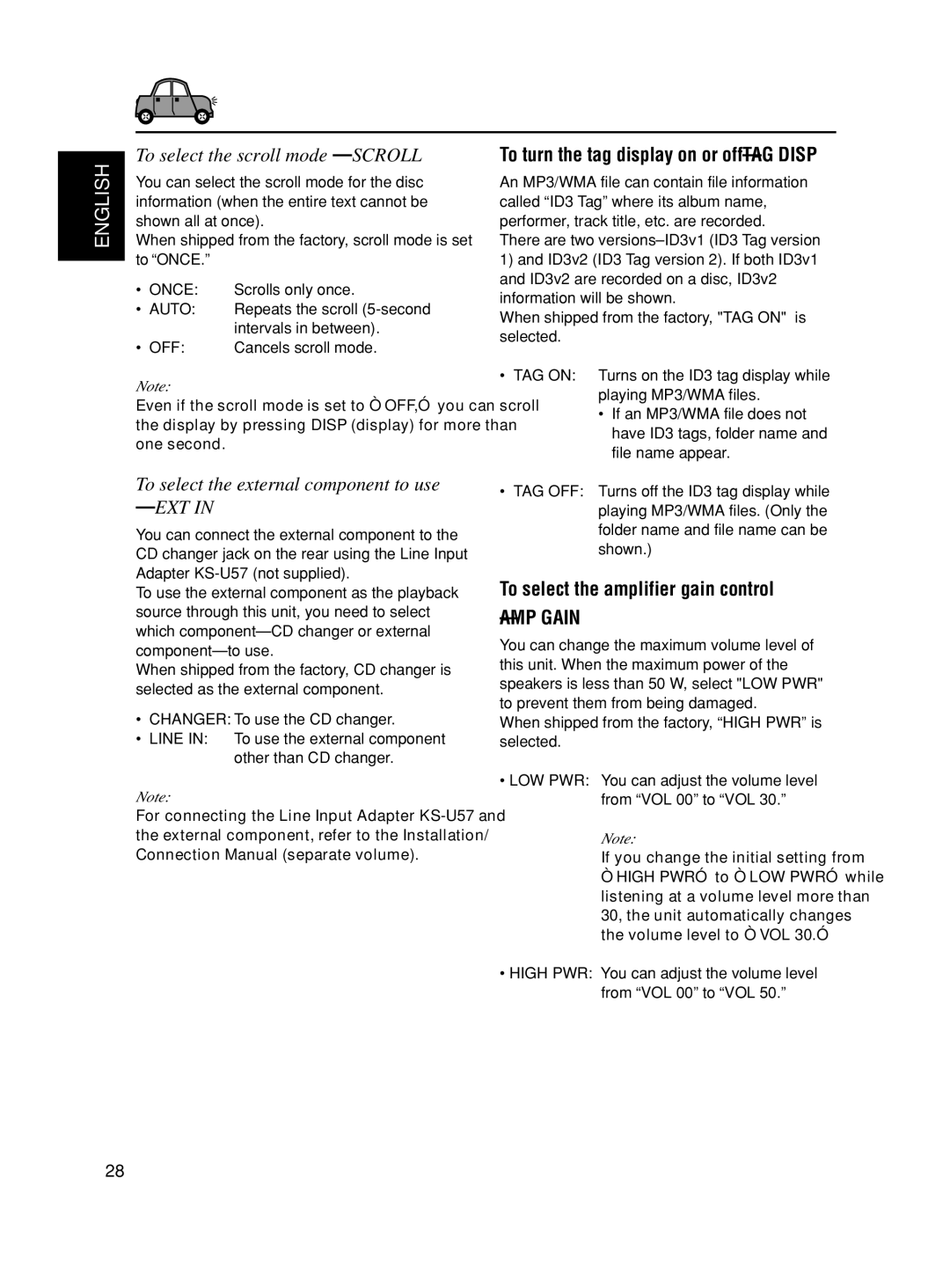 JVC GET0188-001A manual To select the scroll mode-SCROLL, To select the amplifier gain control, Once 