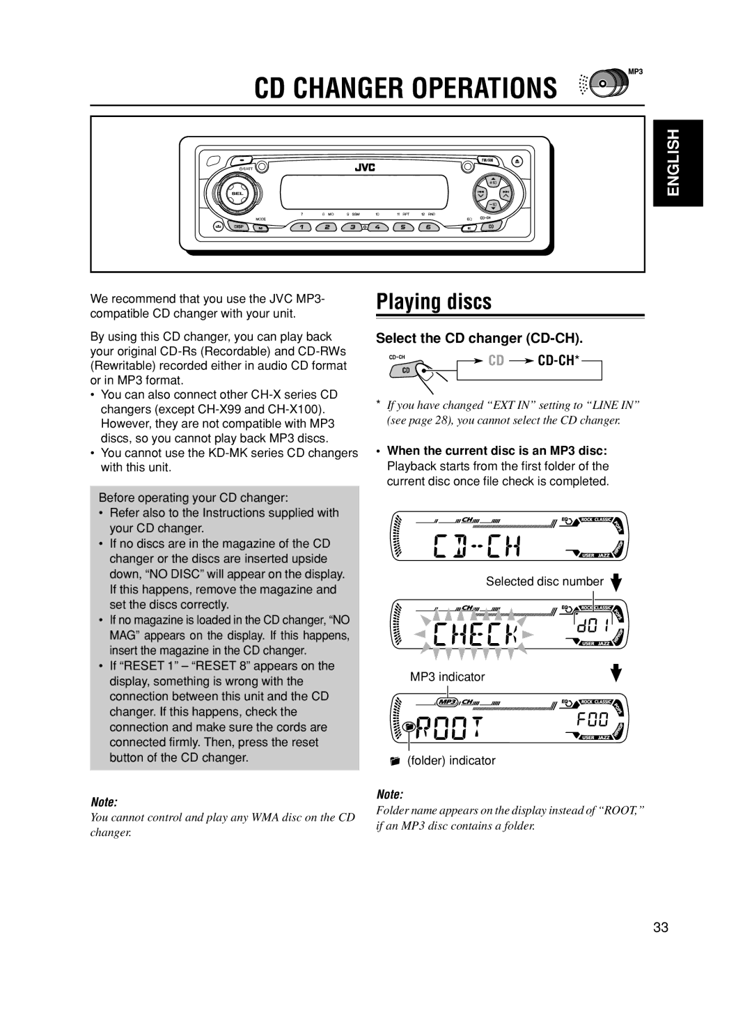 JVC GET0188-001A manual CD Changer Operations, Playing discs, Select the CD changer CD-CH CD CD-CH 