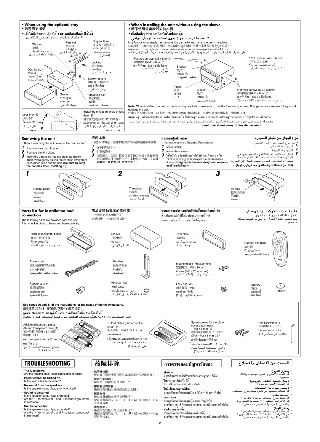 JVC GET0188-001A Fuse blows, Power cannot be turned on, No sound from the speakers, Sound is distorted, Unit becomes hot 