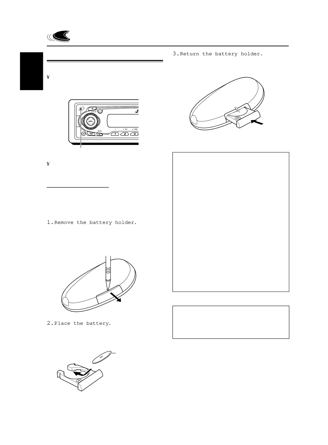 JVC GET0188-001A manual Installing the battery, Remove the battery holder, Place the battery, Return the battery holder 