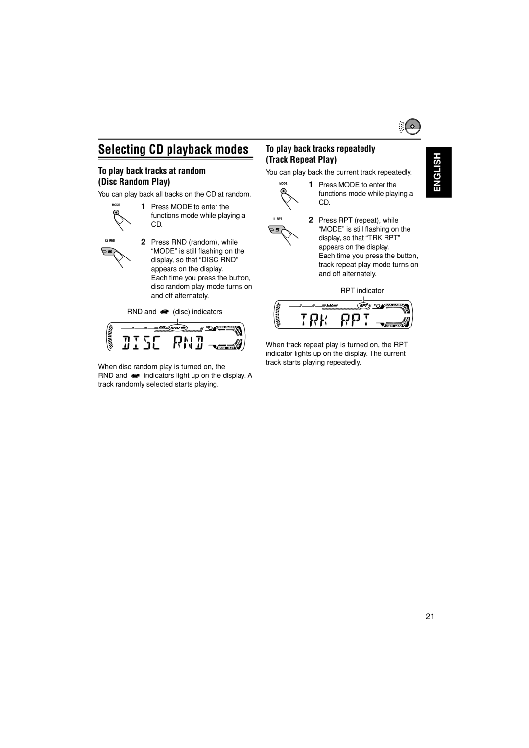 JVC GET0195-001A manual To play back tracks at random Disc Random Play, To play back tracks repeatedly Track Repeat Play 