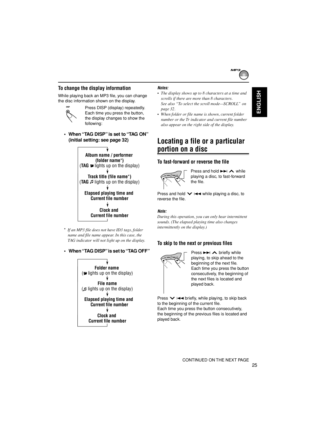 JVC GET0195-001A manual To change the display information, To fast-forward or reverse the file 