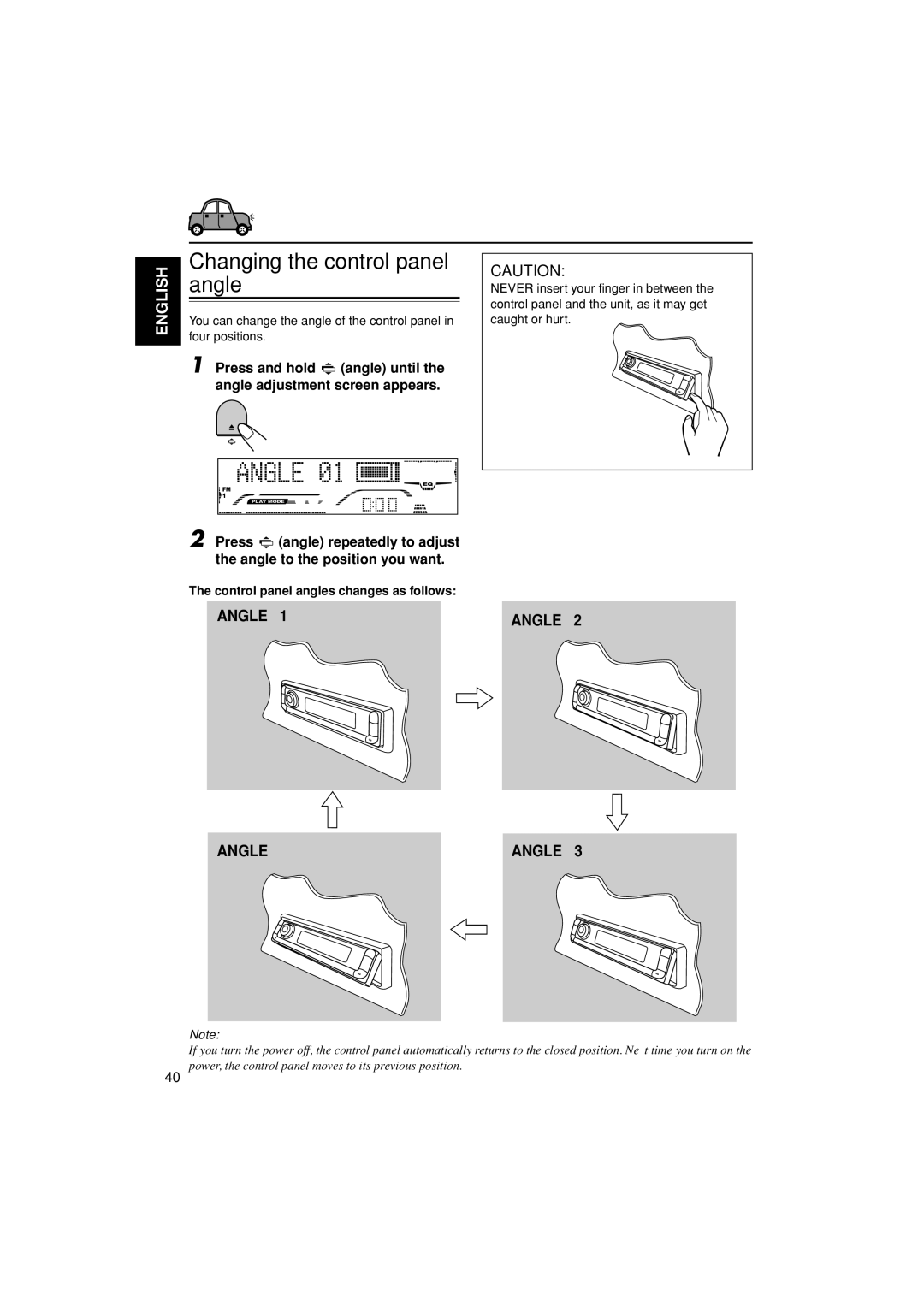 JVC GET0199-001A, GET0200-002A, GET0199-005A, GET0200-001A manual Changing the control panel angle 