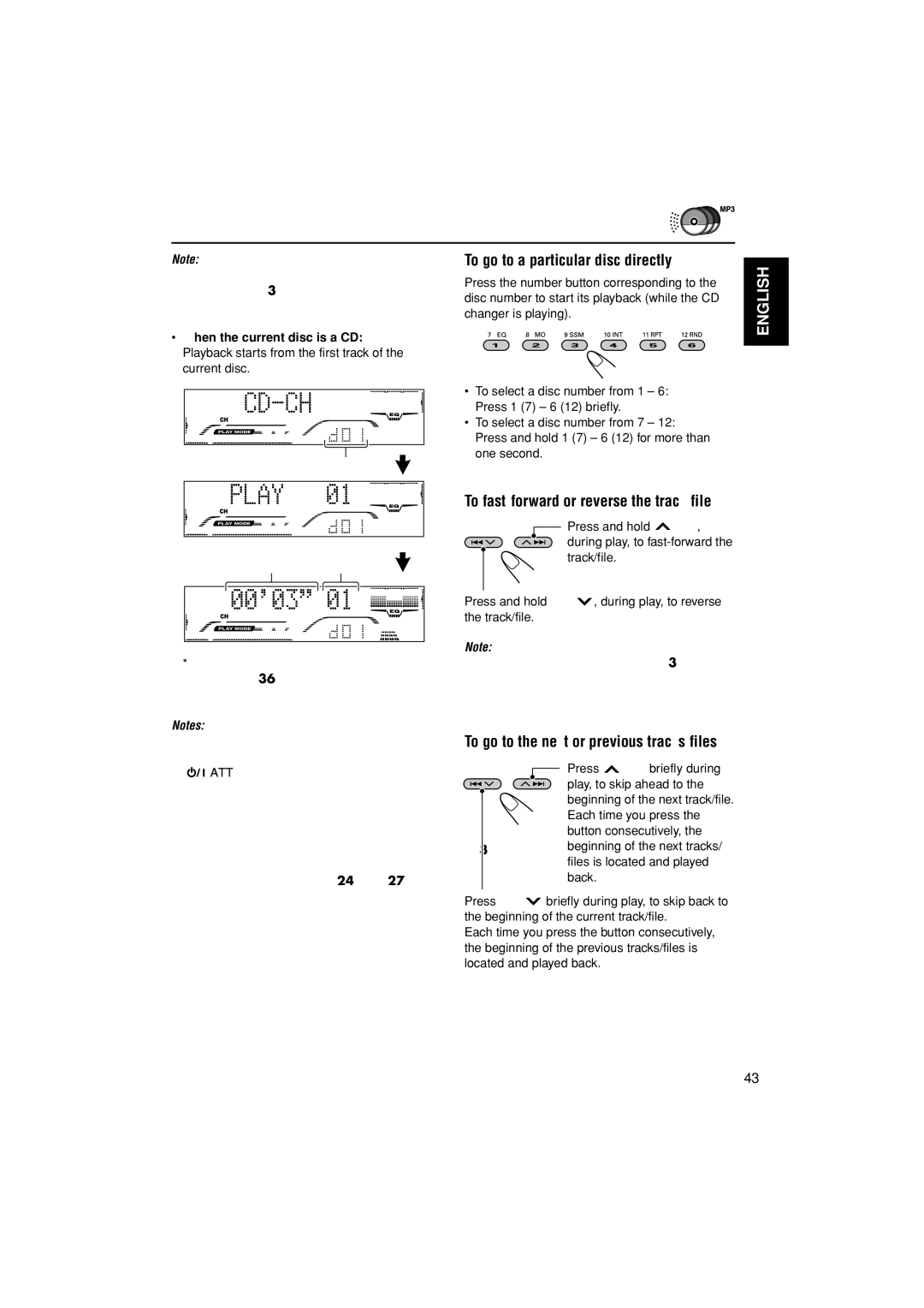 JVC GET0199-005A, GET0200-002A manual To go to a particular disc directly, To go to the next or previous tracks/files 