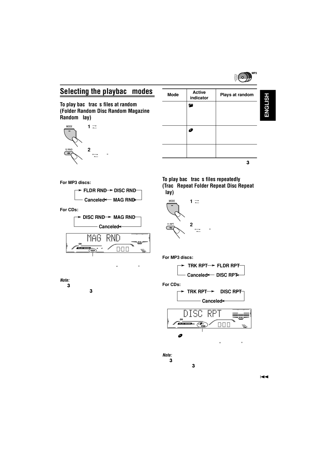 JVC GET0200-001A, GET0200-002A, GET0199-005A, GET0199-001A manual Selecting the playback modes 