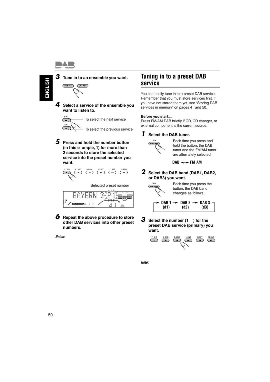 JVC GET0200-002A, GET0199-005A, GET0199-001A, GET0200-001A manual Tuning in to a preset DAB service 