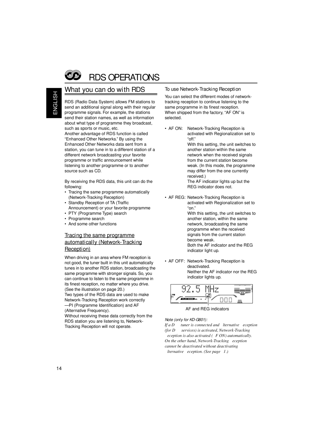 JVC GET0199-001A, GET0200-002A, GET0199-005A RDS Operations, What you can do with RDS, To use Network-Tracking Reception 