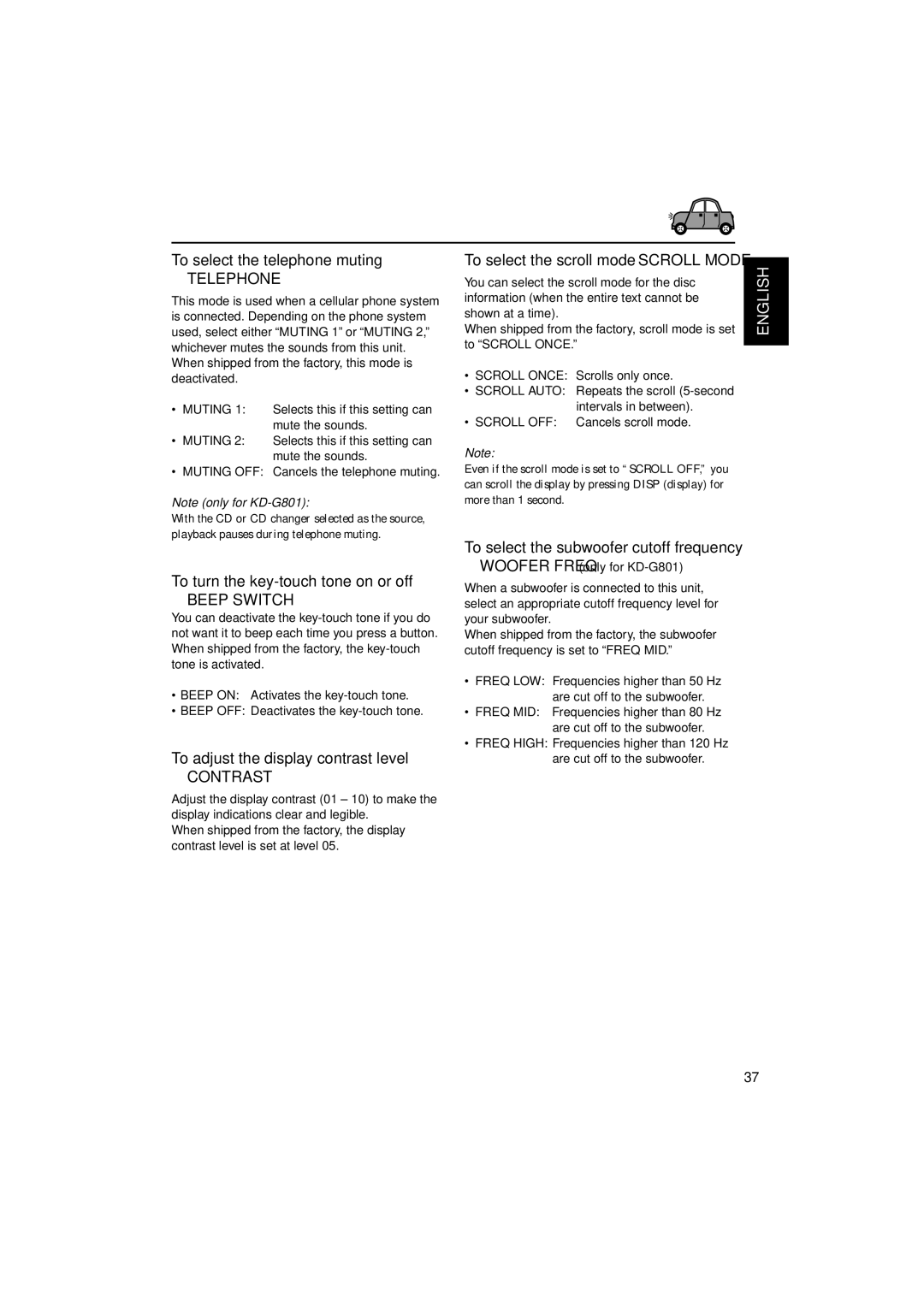 JVC GET0199-005A, GET0200-002A, GET0199-001A manual To select the telephone muting, To turn the key-touch tone on or off 