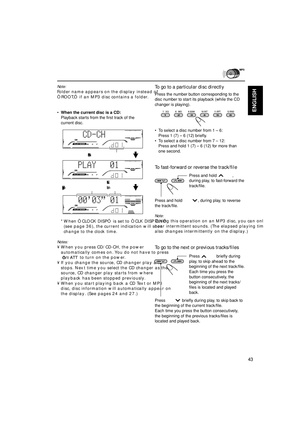 JVC GET0200-001A, GET0200-002A, GET0199-005A To go to a particular disc directly, To fast-forward or reverse the track/file 