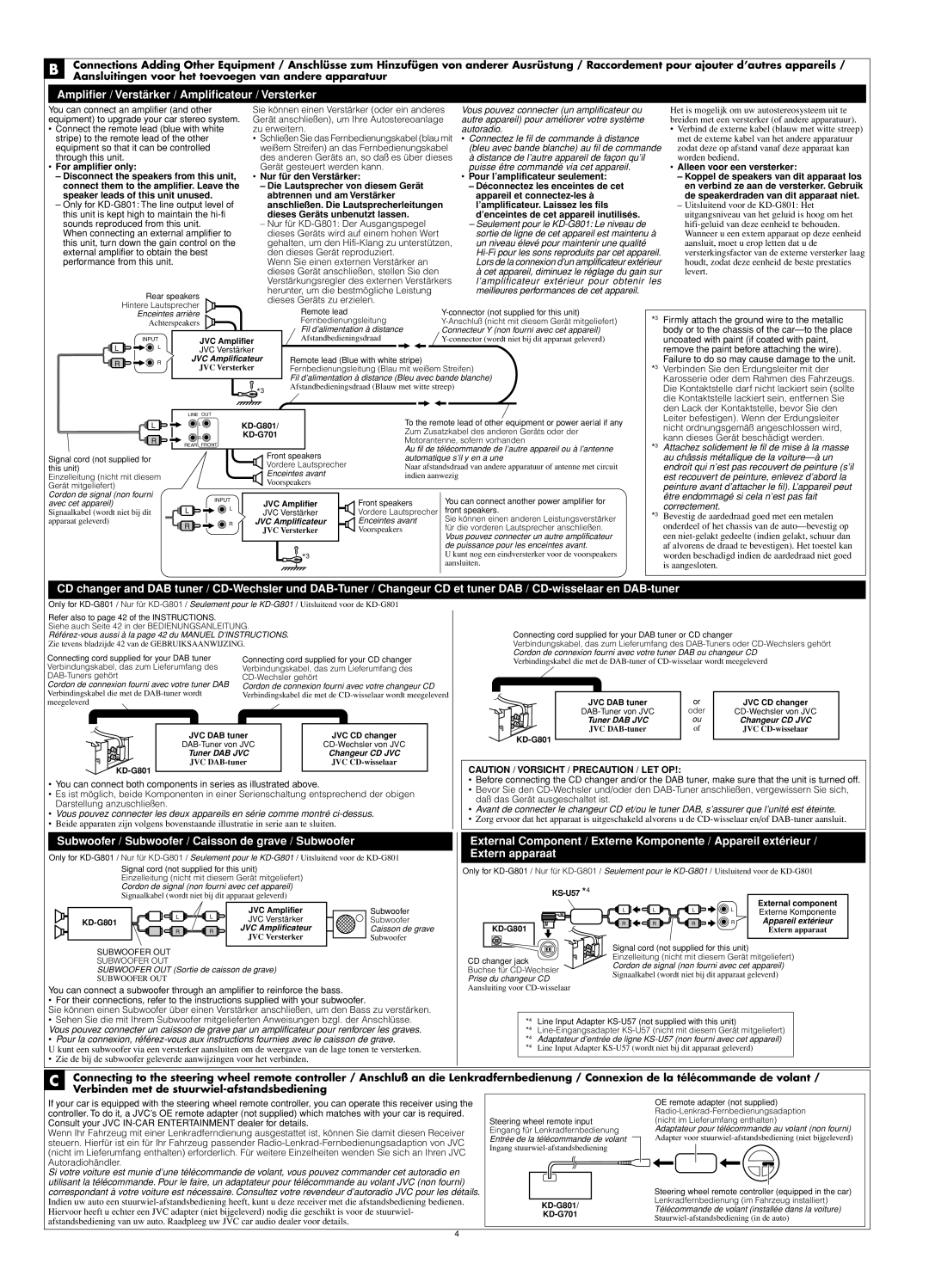 JVC GET0199-001A, GET0200-002A, GET0199-005A manual For amplifier only, Alleen voor een versterker, KS-U57, KD-G801 KD-G701 