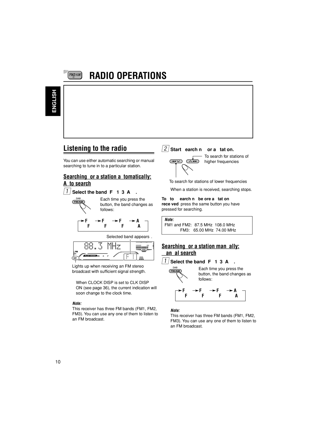 JVC GET0200-002A, GET0199-005A, GET0199-001A, GET0200-001A manual Each time you press Button, the band changes as follows 