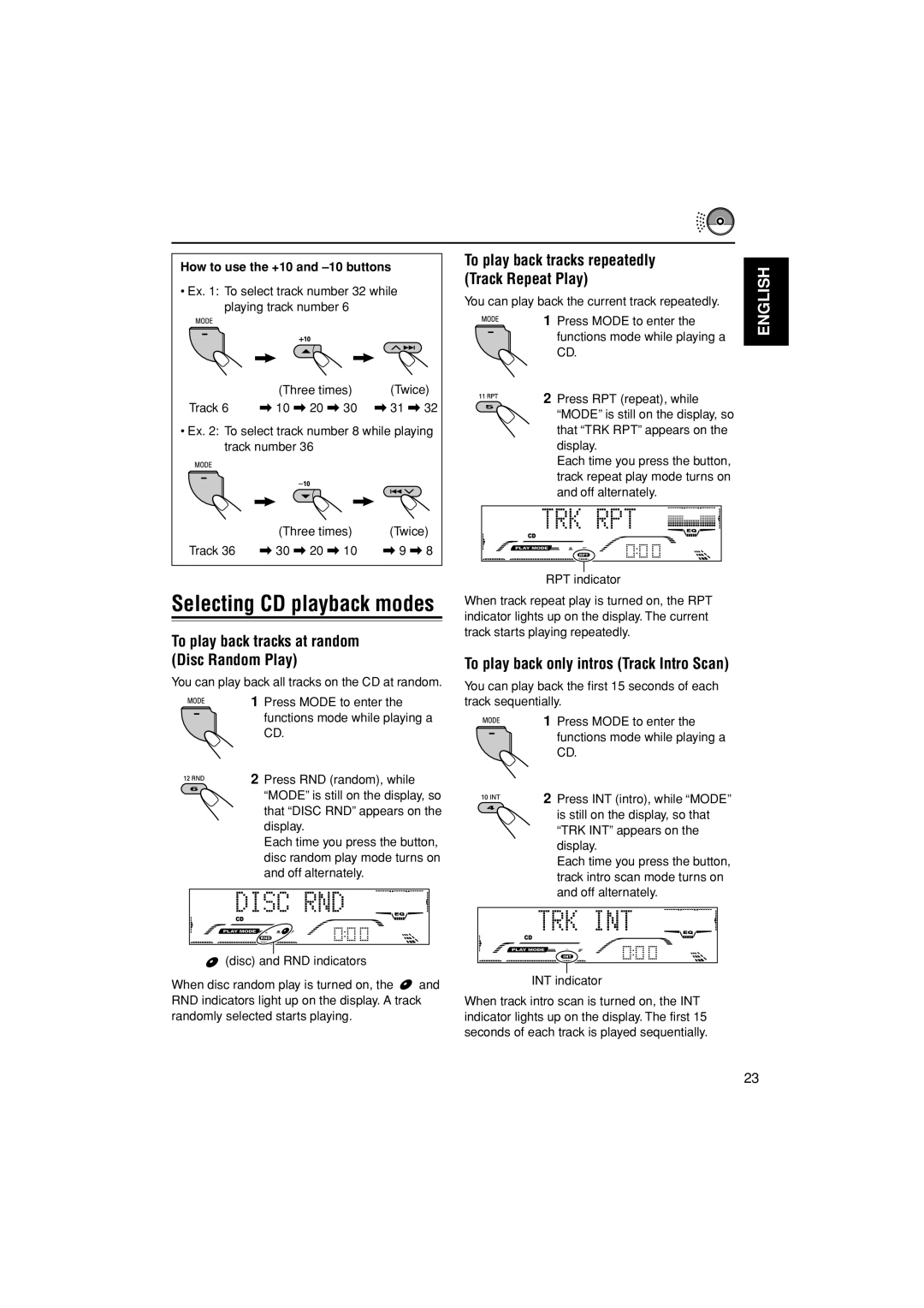 JVC GET0199-005A, GET0200-002A, GET0199-001A, GET0200-001A manual Selecting CD playback modes 