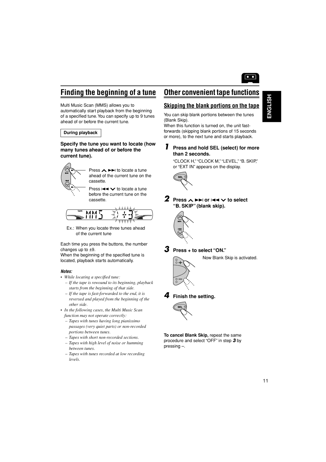 JVC KS-FX555, GET0241-001B manual Skipping the blank portions on the tape, During playback 