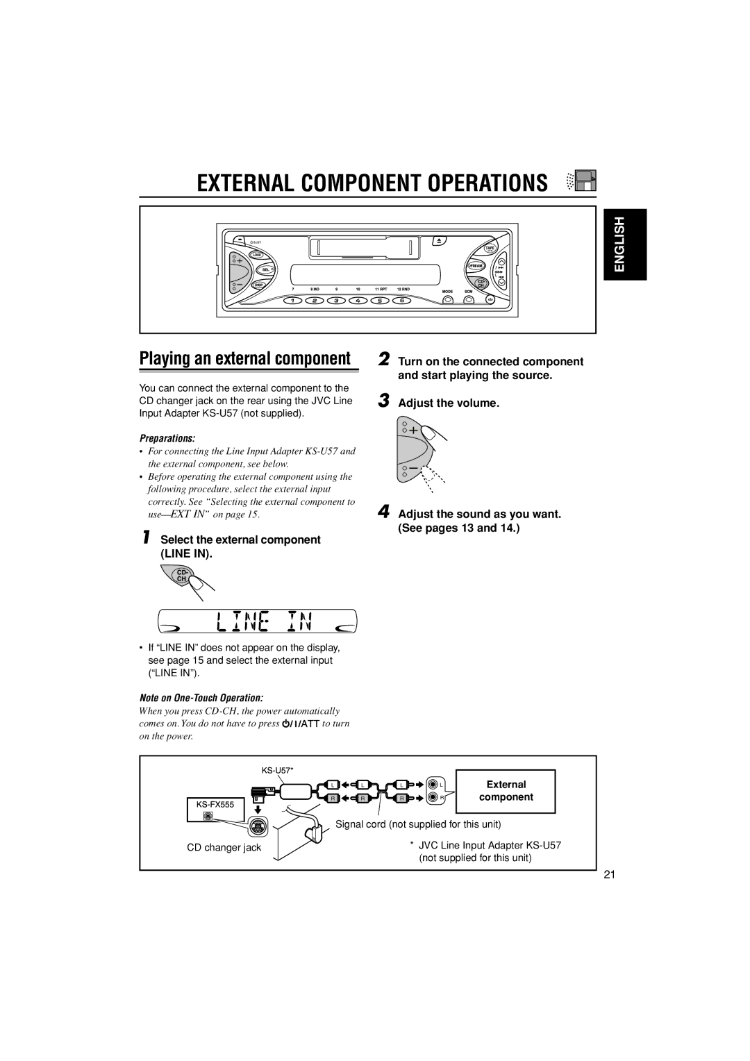 JVC KS-FX555, GET0241-001B manual External Component Operations, Select the external component Line 