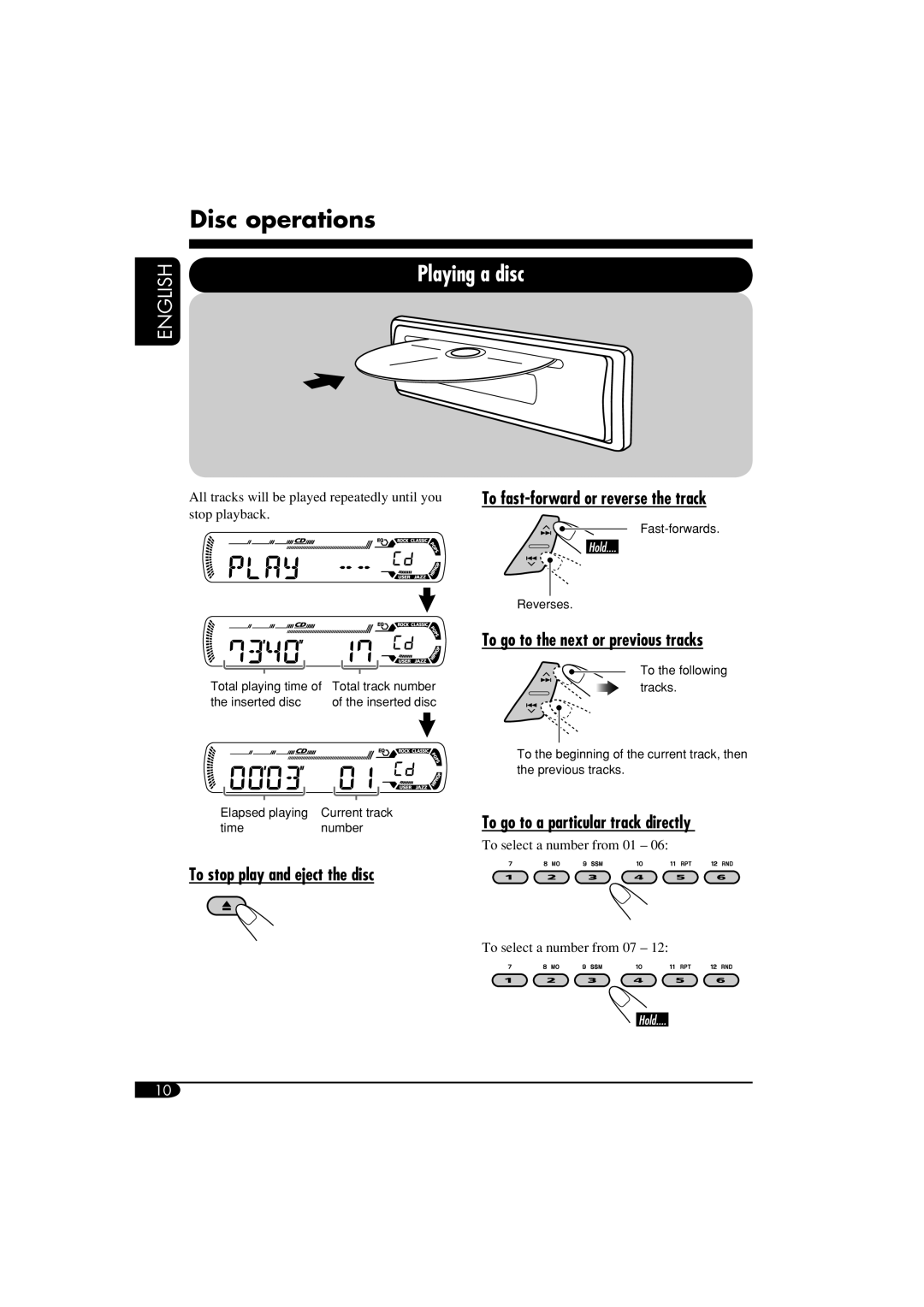 JVC GET0253-003A manual Disc operations, Playing a disc 