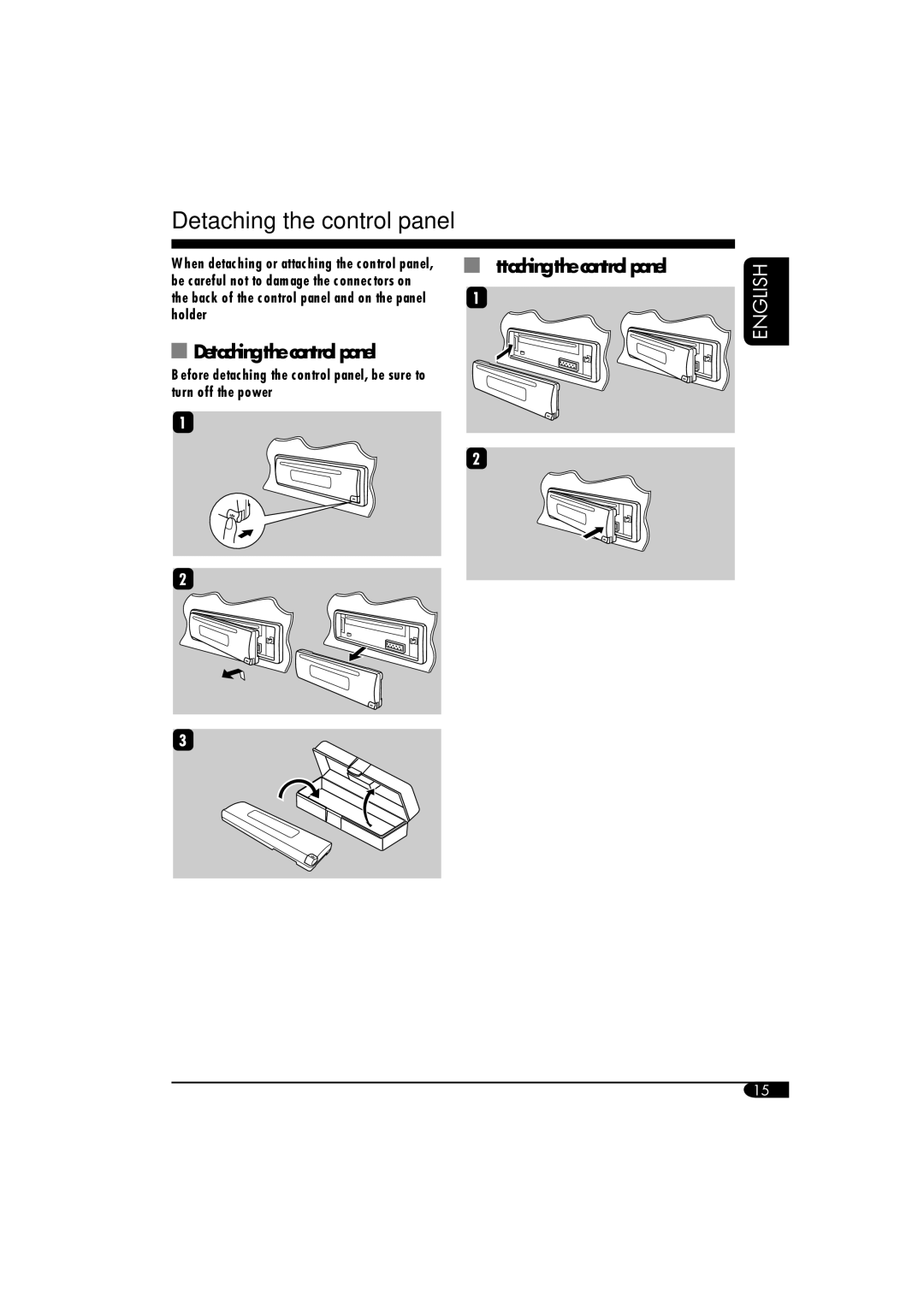 JVC GET0253-003A manual Detaching the control panel, Attaching the control panel 