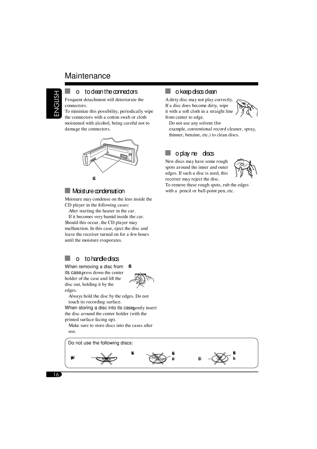 JVC GET0253-003A manual Maintenance, How to clean the connectors 