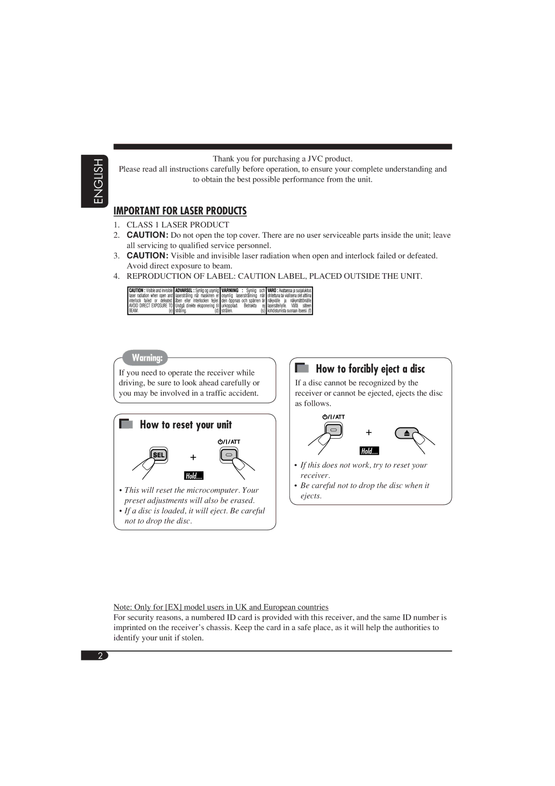 JVC GET0253-003A manual How to forcibly eject a disc 