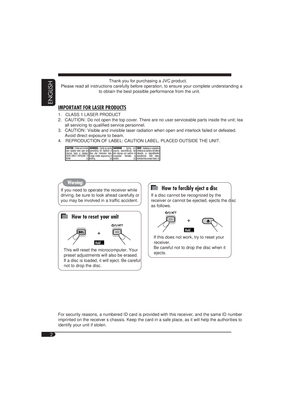 JVC GET0253-003A manual How to forcibly eject a disc 