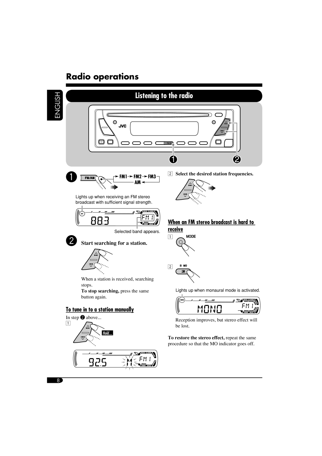 JVC GET0253-003A manual Radio operations 