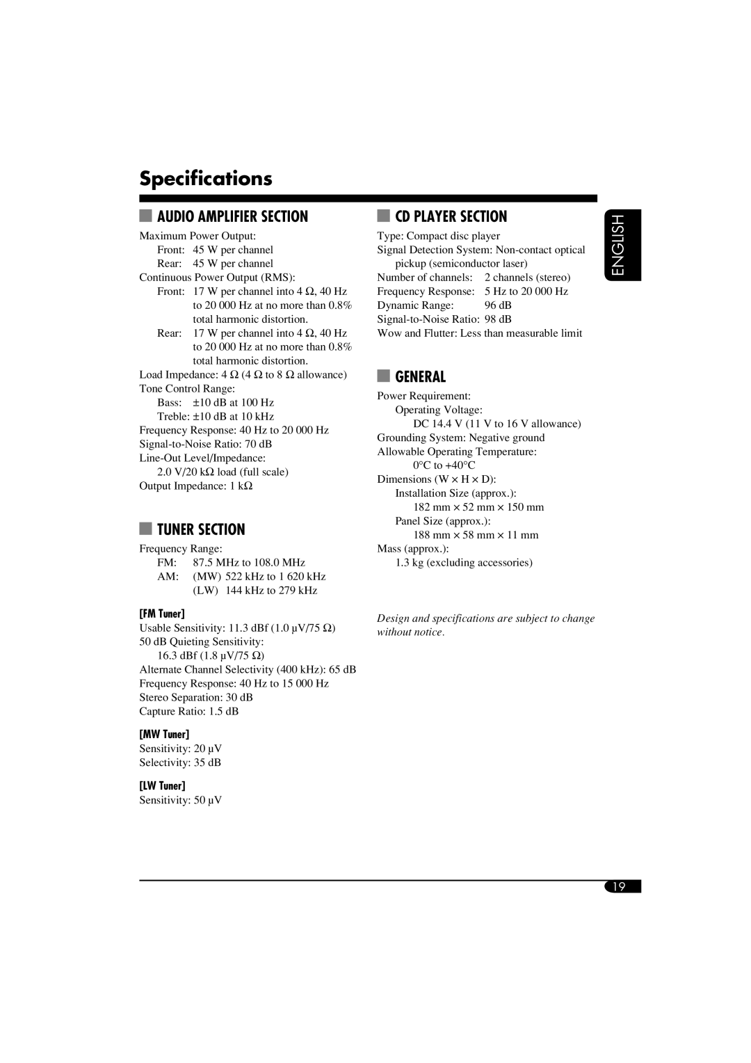 JVC GET0253-003A manual Specifications 