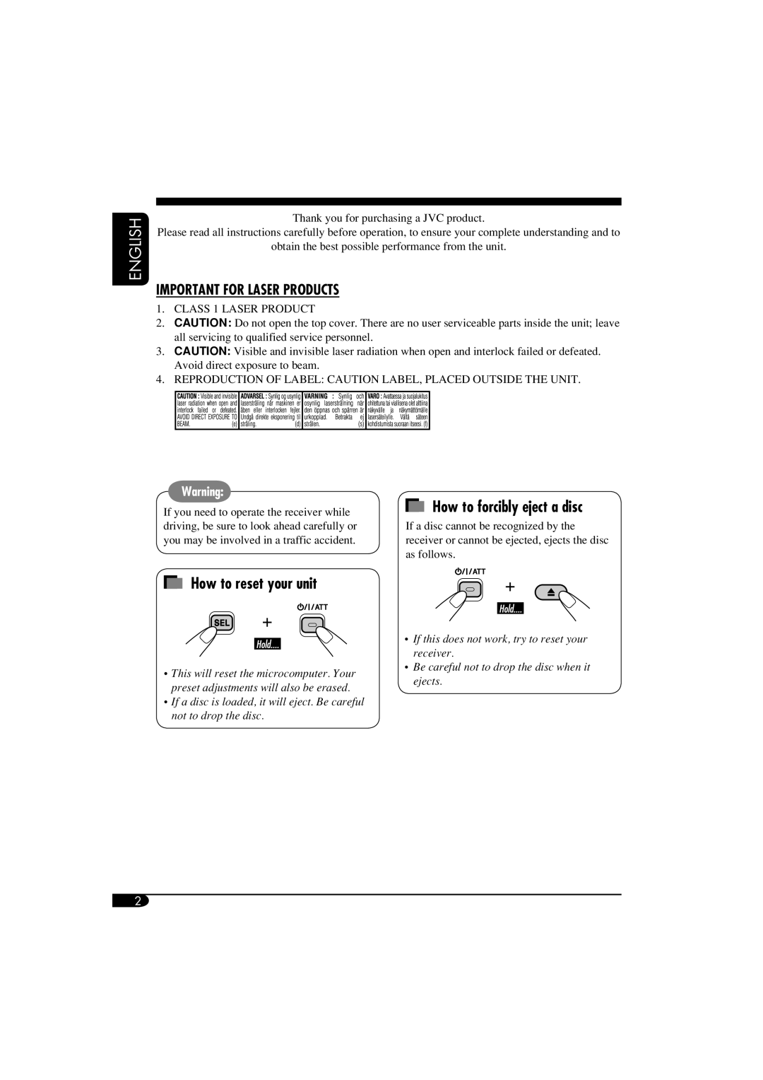 JVC GET0253-003A manual How to forcibly eject a disc 