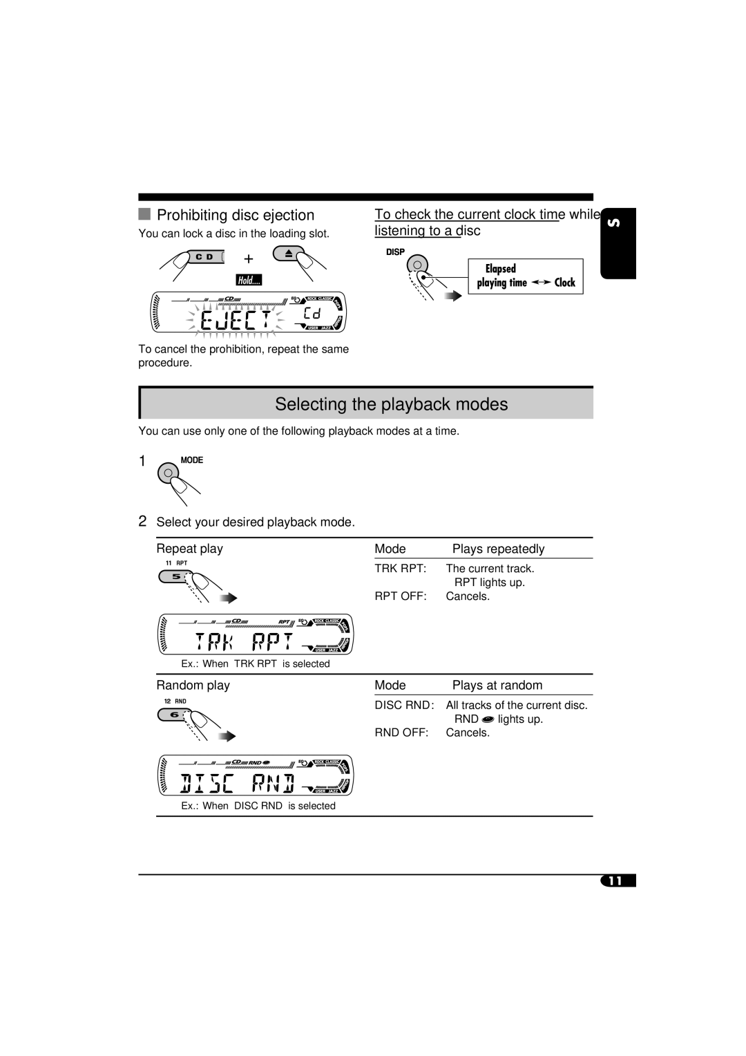 JVC GET0253-003A manual Mode Plays repeatedly, Mode Plays at random 