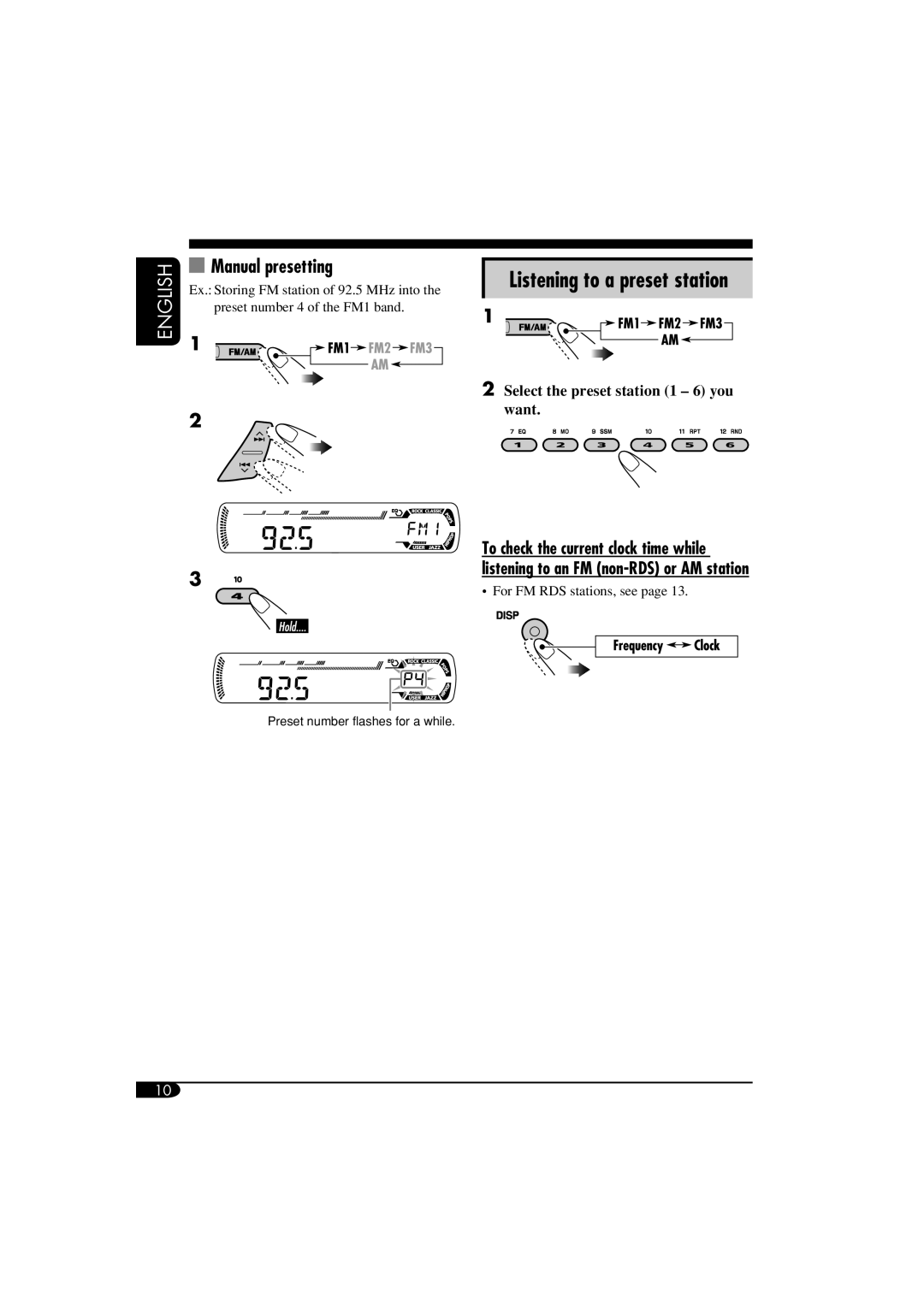 JVC GET0260-003B manual Listening to a preset station, Manual presetting 