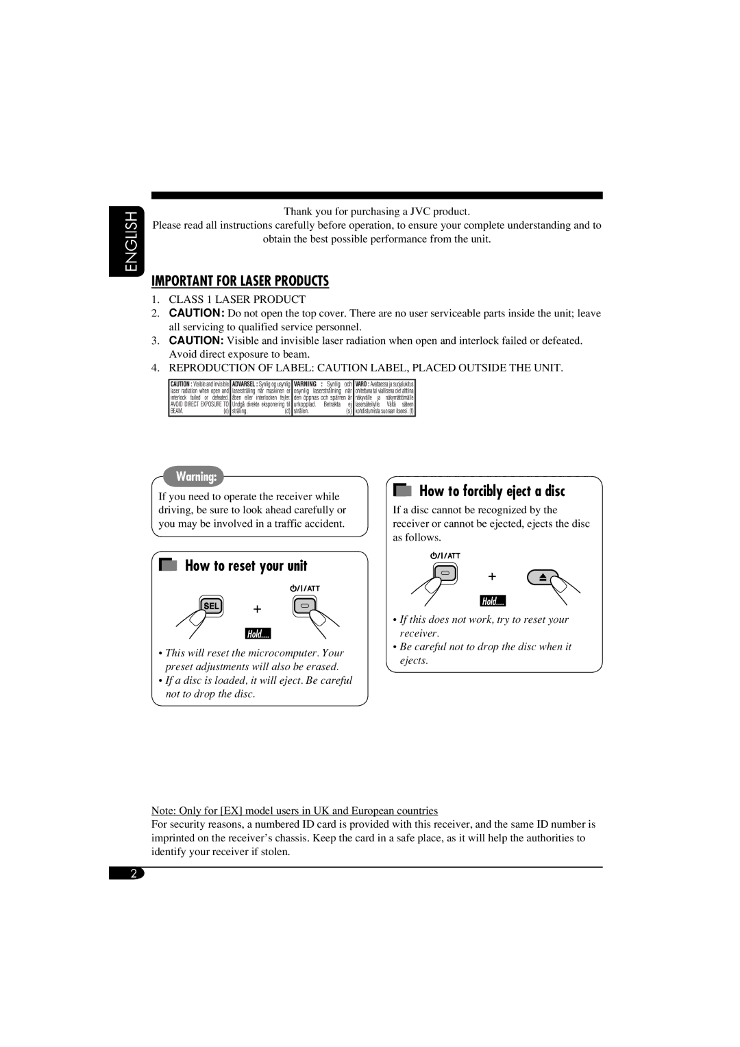 JVC GET0260-003B manual How to forcibly eject a disc, How to reset your unit 