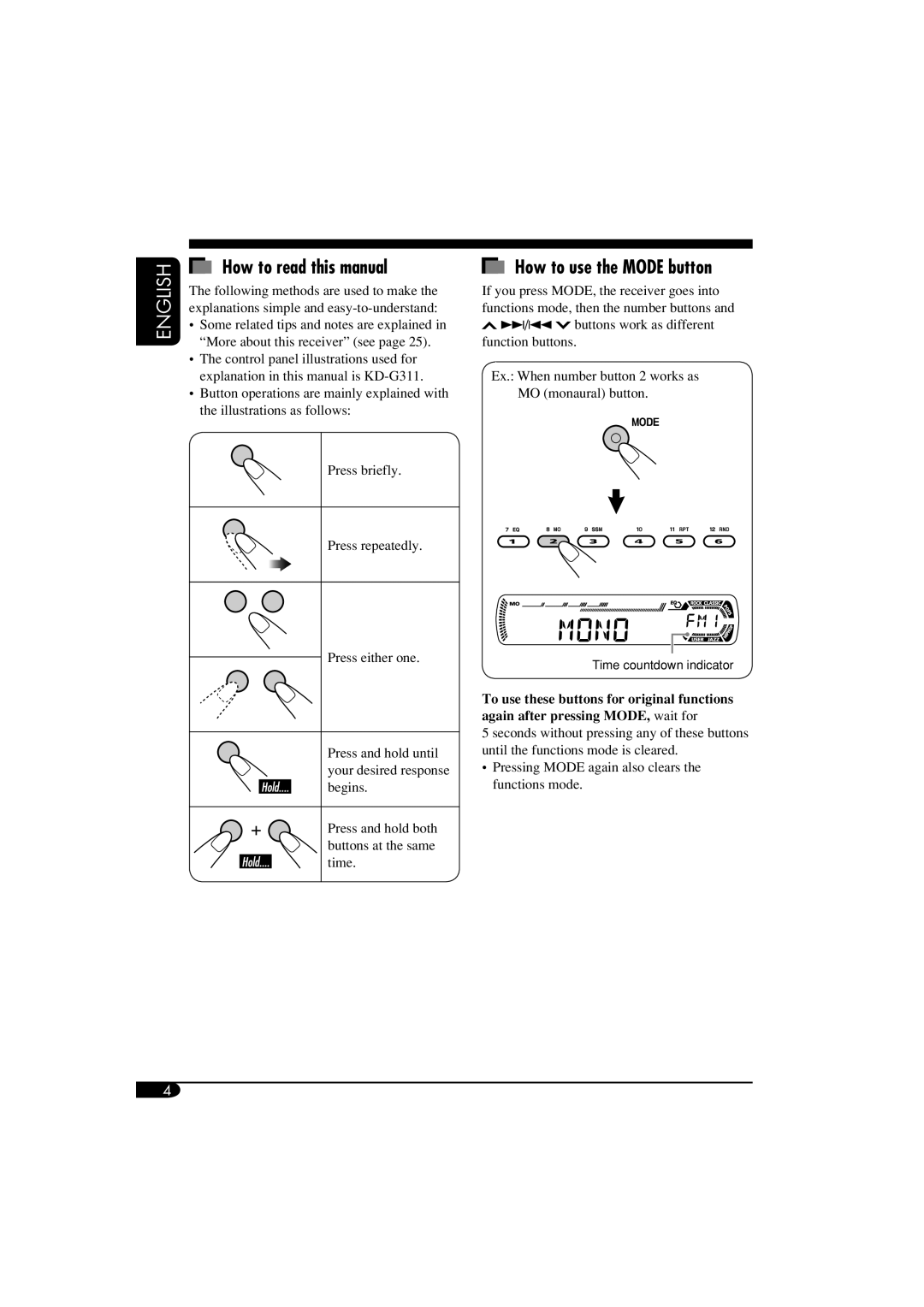 JVC GET0260-003B How to read this manual, How to use the Mode button 