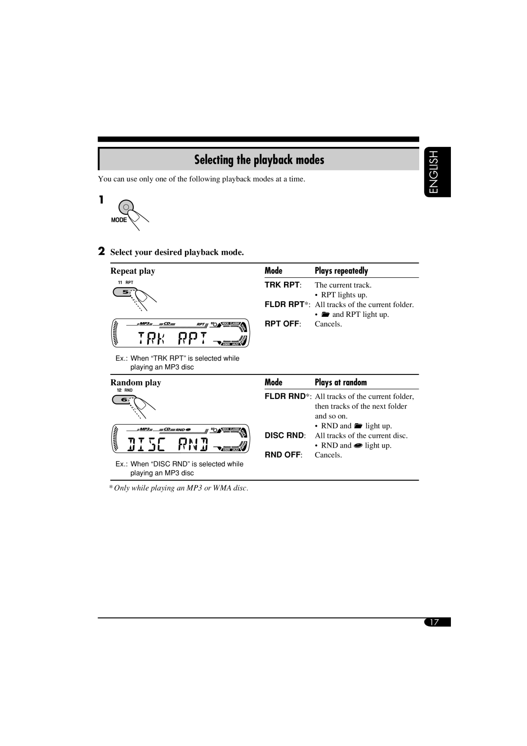 JVC GET0260-003B manual Selecting the playback modes 