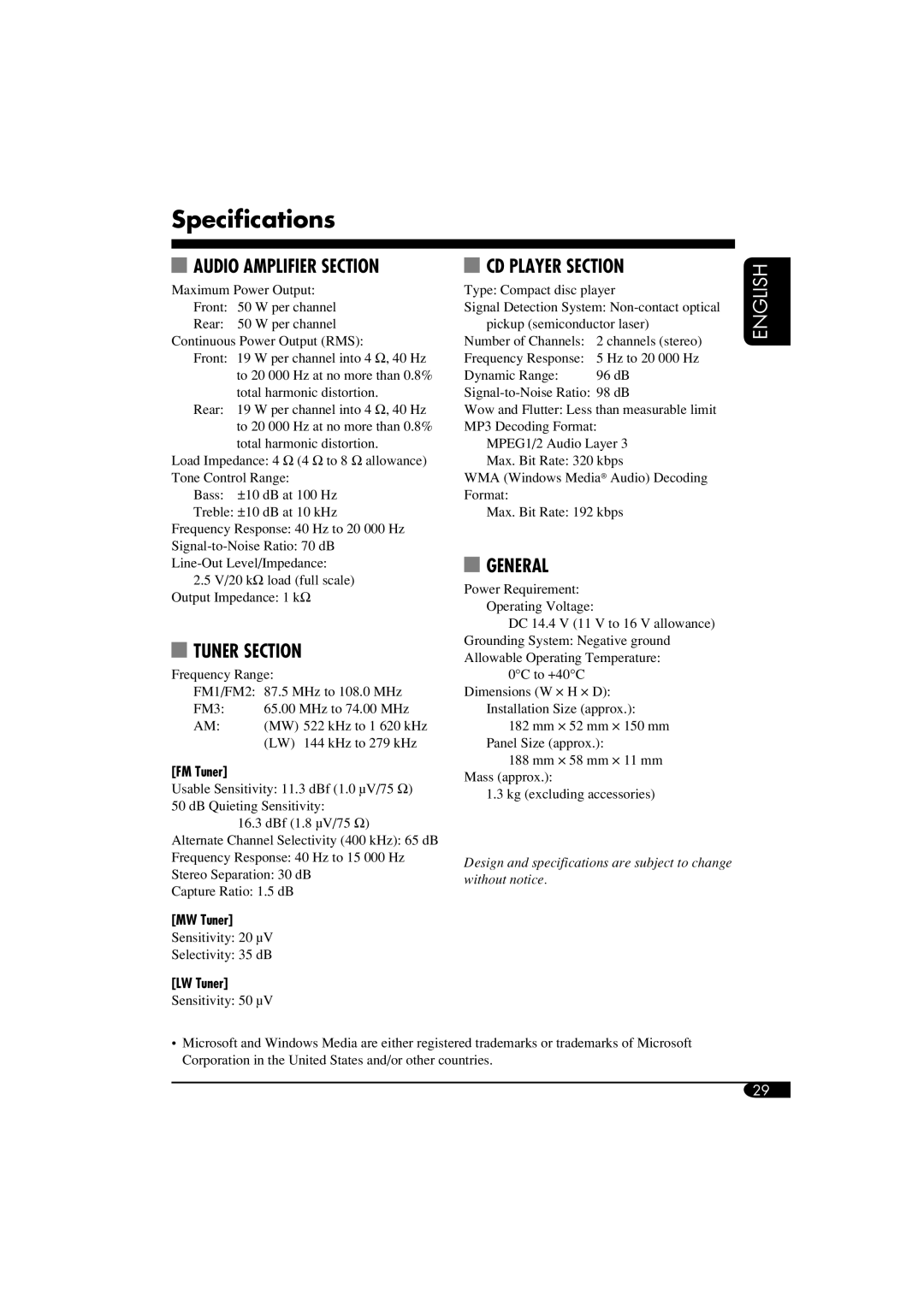 JVC GET0260-003B manual LW 144 kHz to 279 kHz 