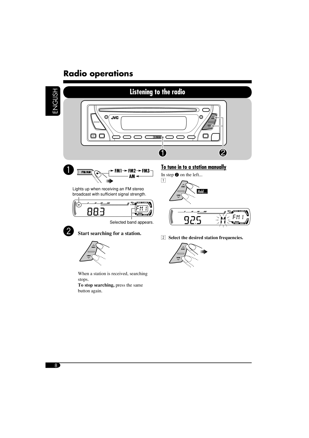 JVC GET0260-003B manual Radio operations, Listening to the radio 