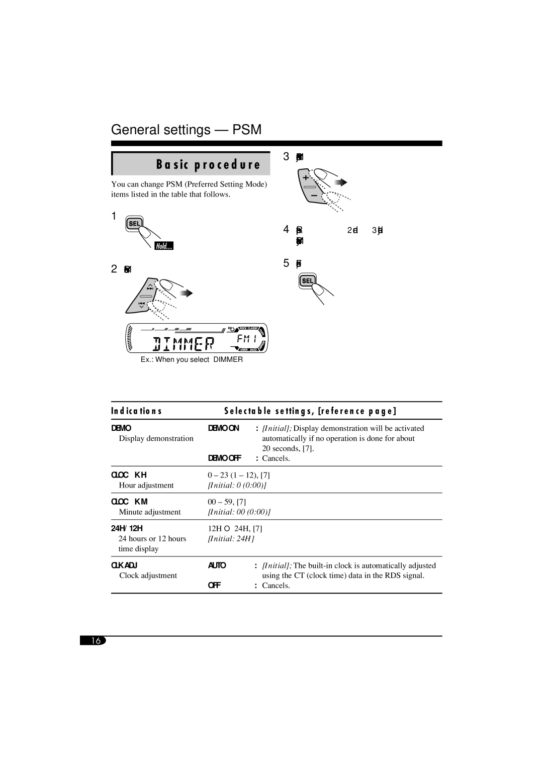 JVC GET0260-015A manual General settings PSM, Basic procedure 