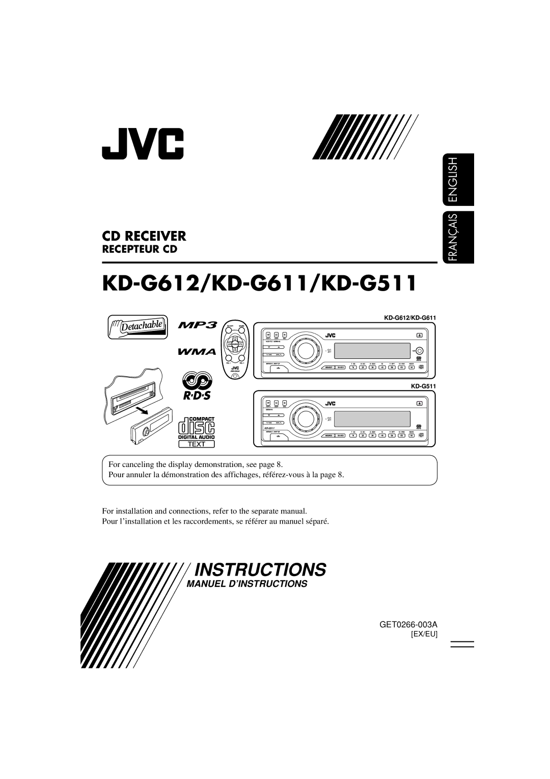 JVC GET0266-003A manual KD-G612/KD-G611/KD-G511 