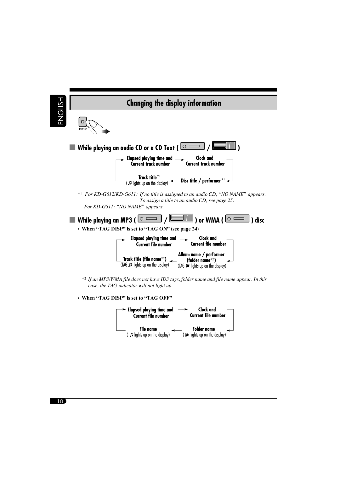 JVC GET0266-003A manual While playing an audio CD or a CD Text, While playing an MP3 / or WMA disc 