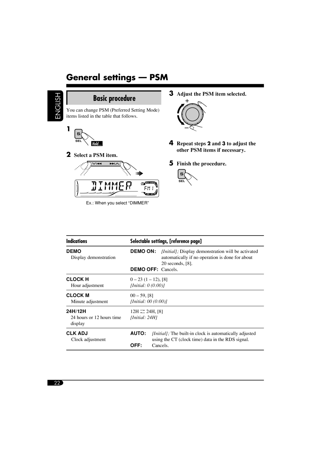 JVC GET0266-003A manual General settings PSM, Basic procedure 