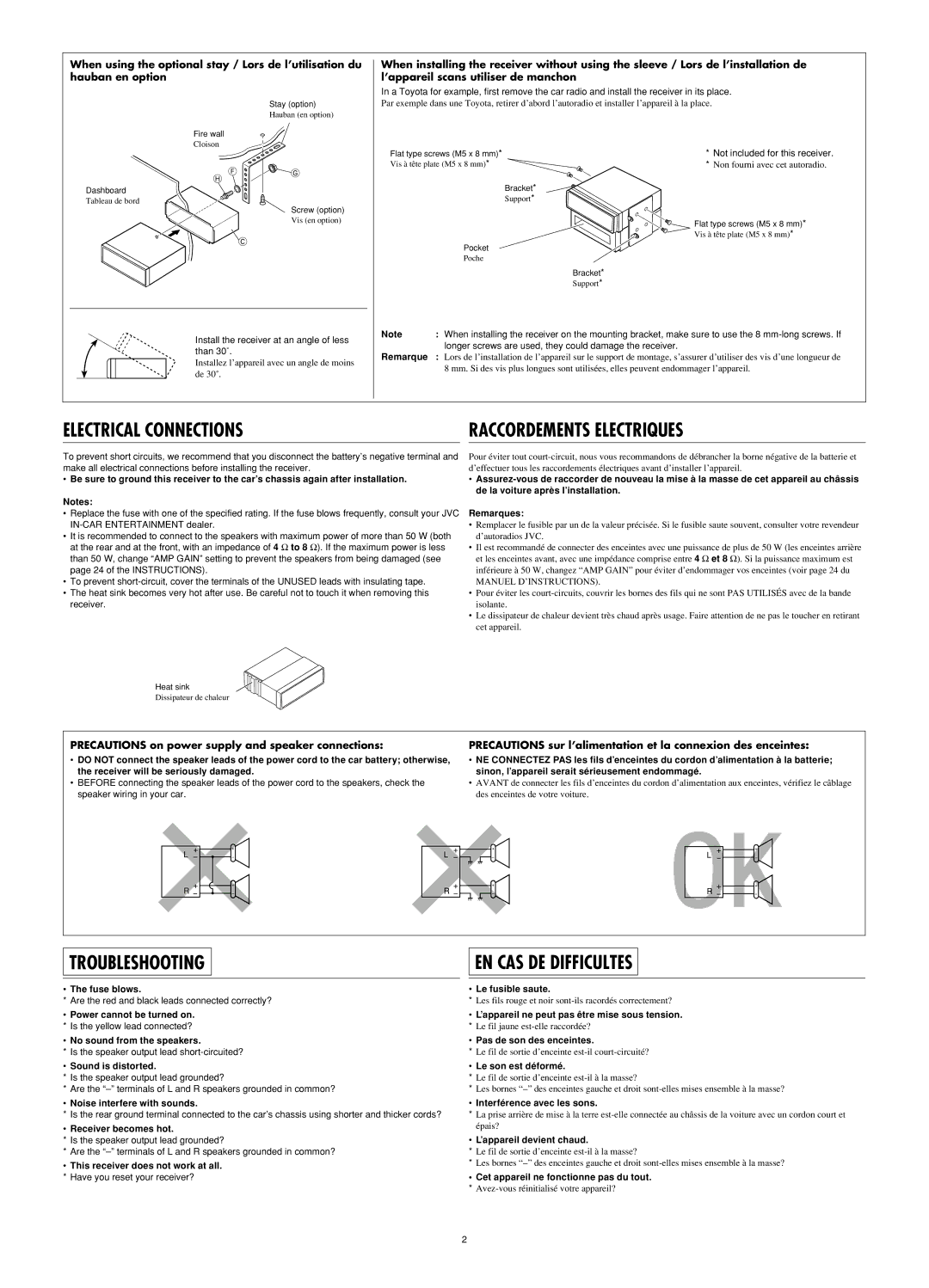 JVC GET0266-003A manual Precautions on power supply and speaker connections 