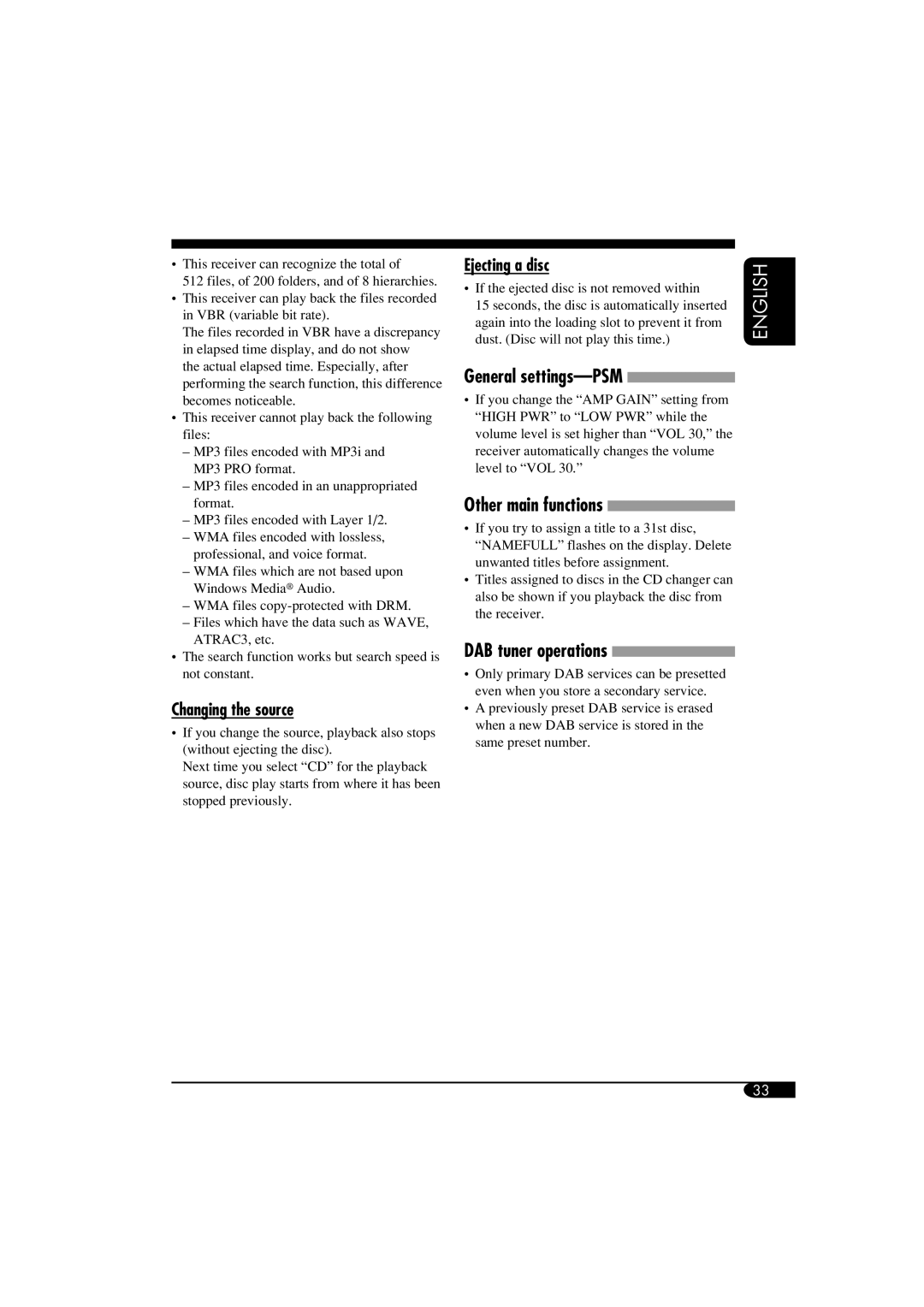 JVC GET0266-003A manual Changing the source 