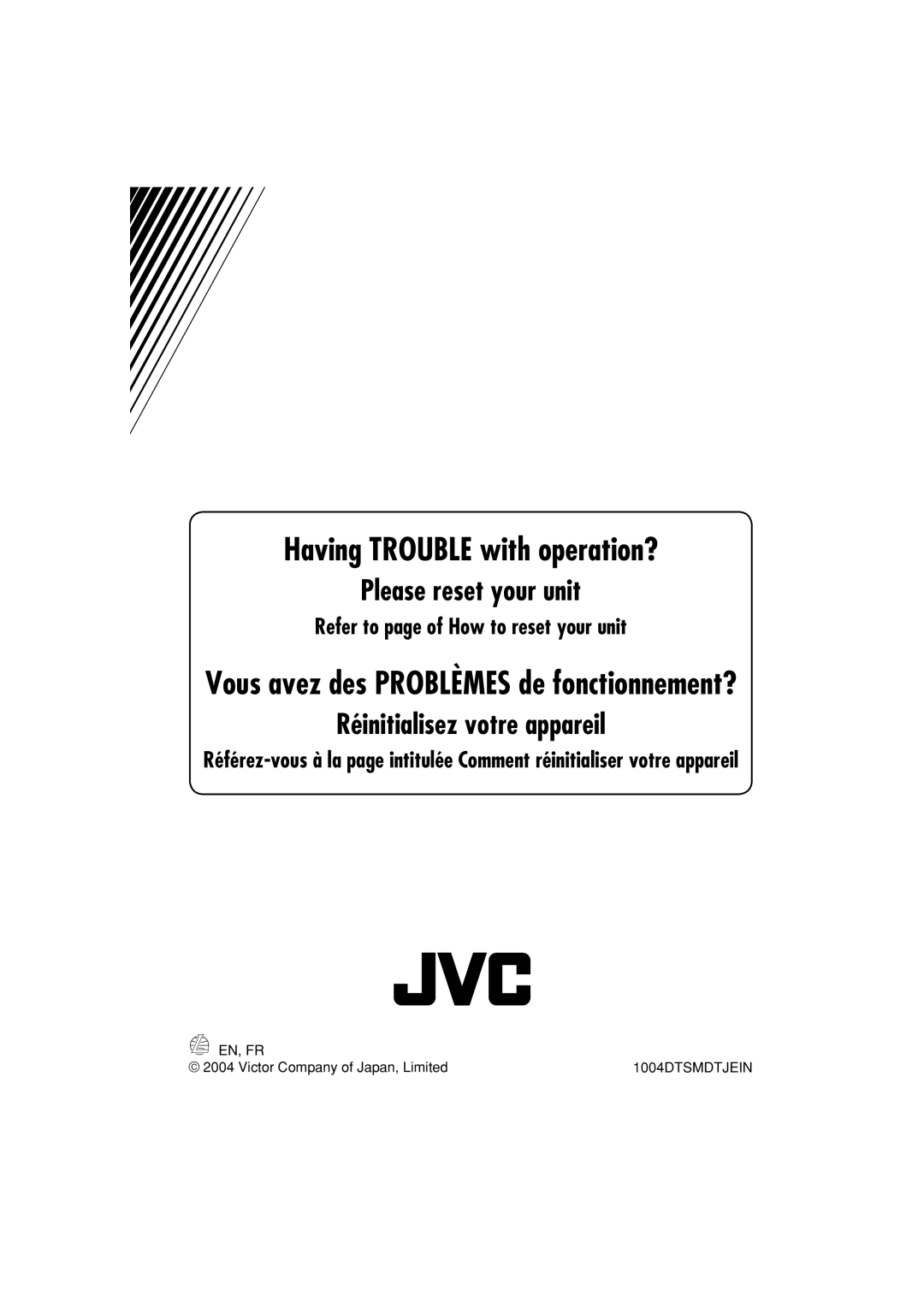 JVC GET0287-003A manual Having Trouble with operation?, Refer to page of How to reset your unit 