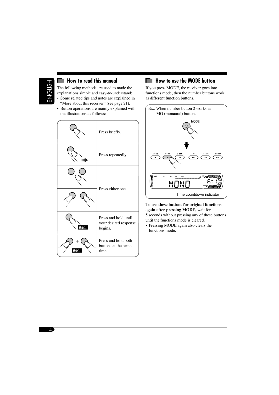 JVC GET0287-003A How to read this manual, How to use the Mode button 