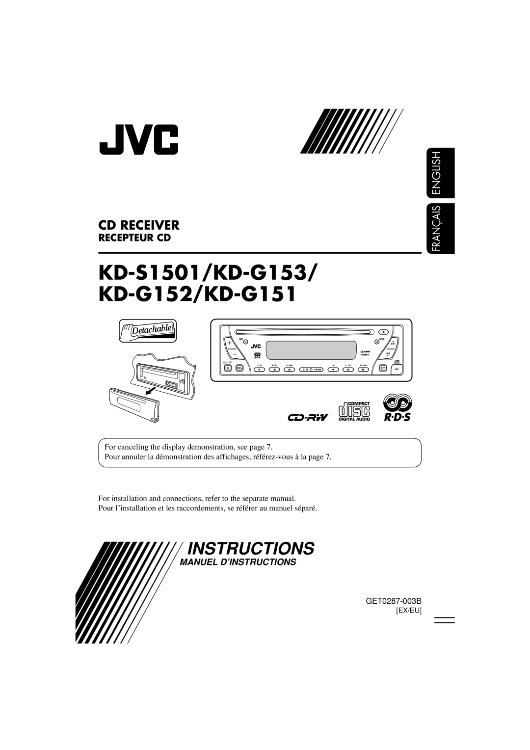 JVC GET0287-003B manual KD-S1501/KD-G153/ KD-G152/KD-G151 