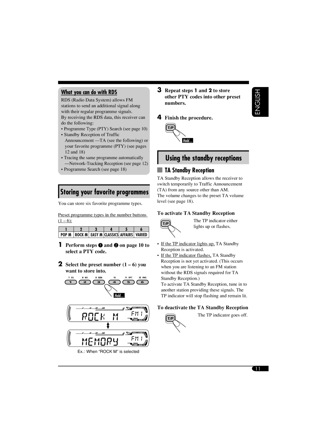 JVC KD-G153, GET0287-003B manual TA Standby Reception, What you can do with RDS, Storing your favorite programmes 