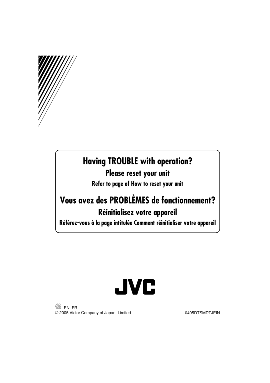 JVC GET0287-003B, KD-G153 manual Having Trouble with operation?, Refer to page of How to reset your unit 