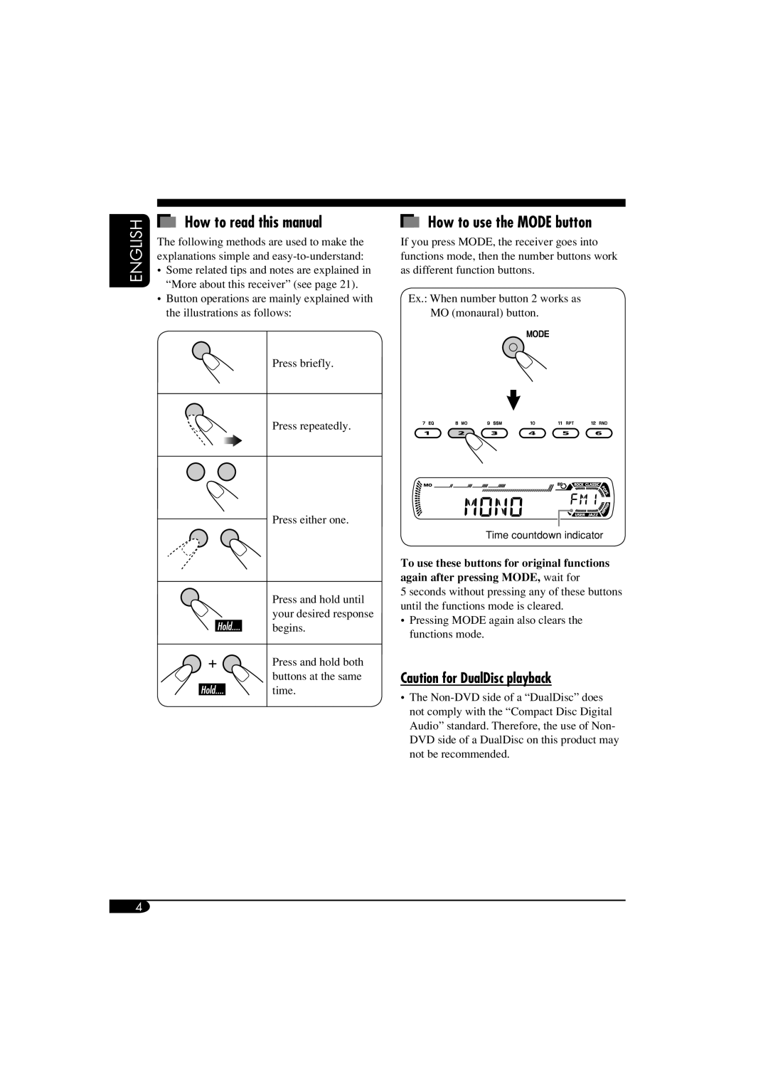 JVC GET0287-003B, KD-G153 How to read this manual, How to use the Mode button 