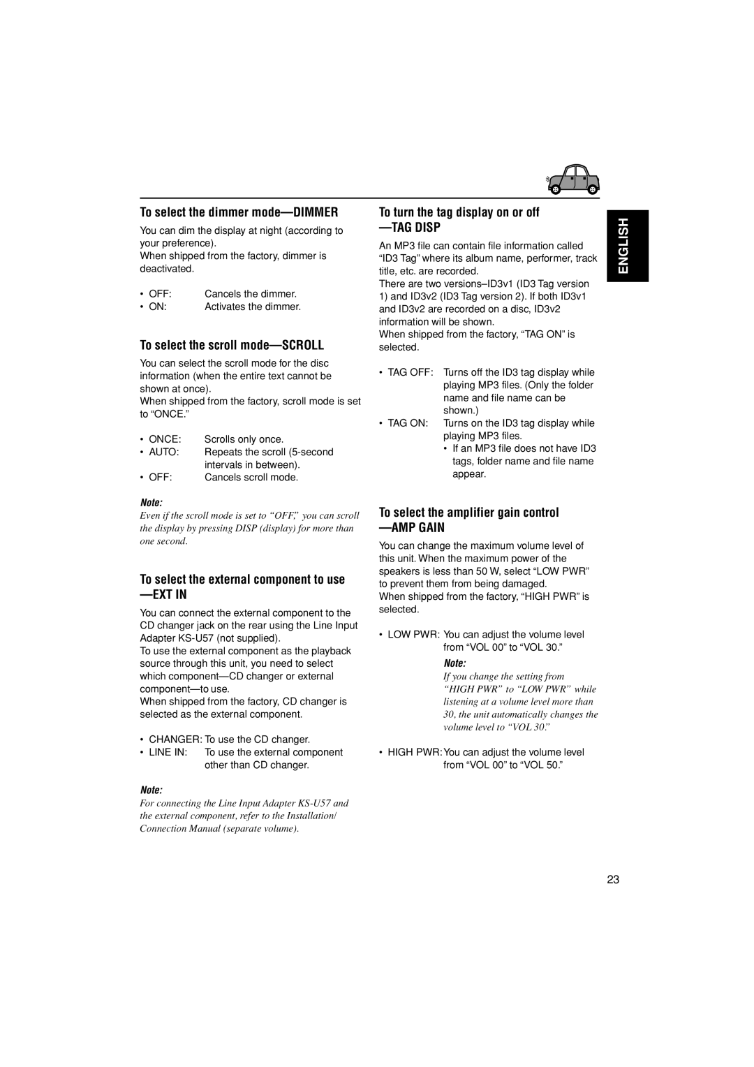 JVC KD-G456 manual To select the dimmer mode-DIMMER, To select the scroll mode-SCROLL, To turn the tag display on or off 