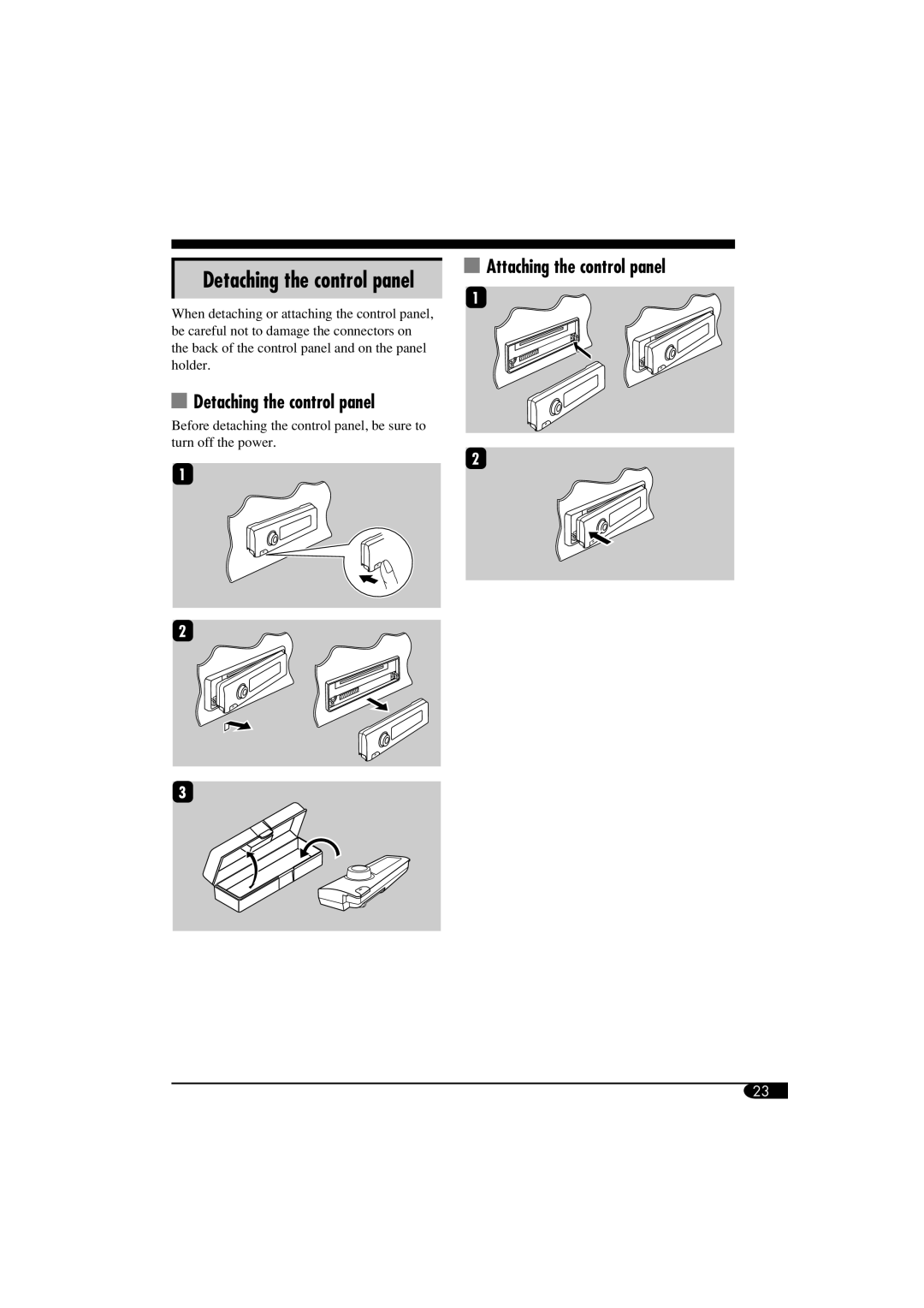 JVC KD-G514, GET0305-001A, KD-G614 manual Attaching the control panel, Detaching the control panel 