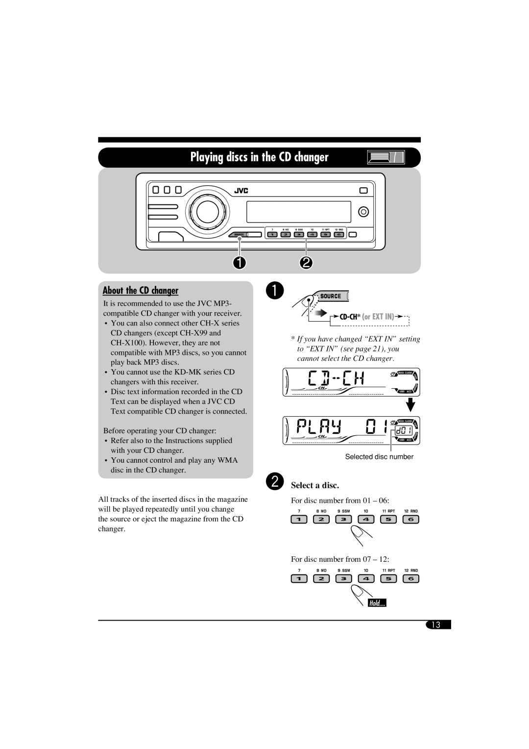 JVC KD-G614, GET0305-001A, KD-G514 manual Playing discs in the CD changer, About the CD changer, Ÿ Select a disc 