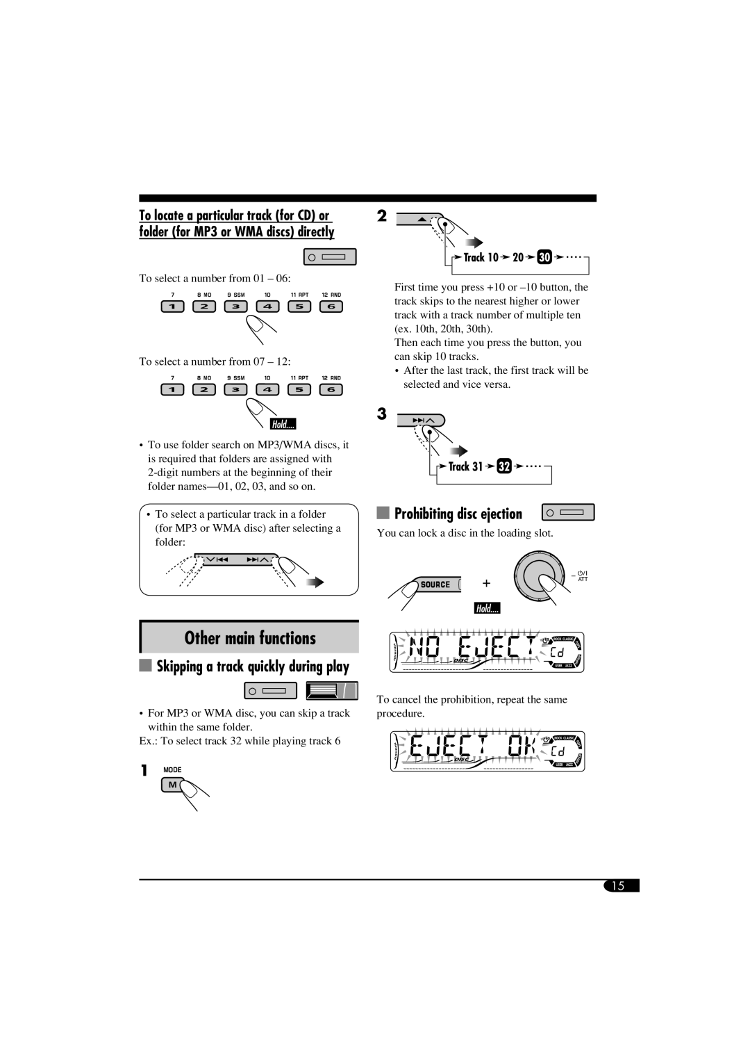 JVC GET0305-001A, KD-G614, KD-G514 manual Other main functions, Prohibiting disc ejection 